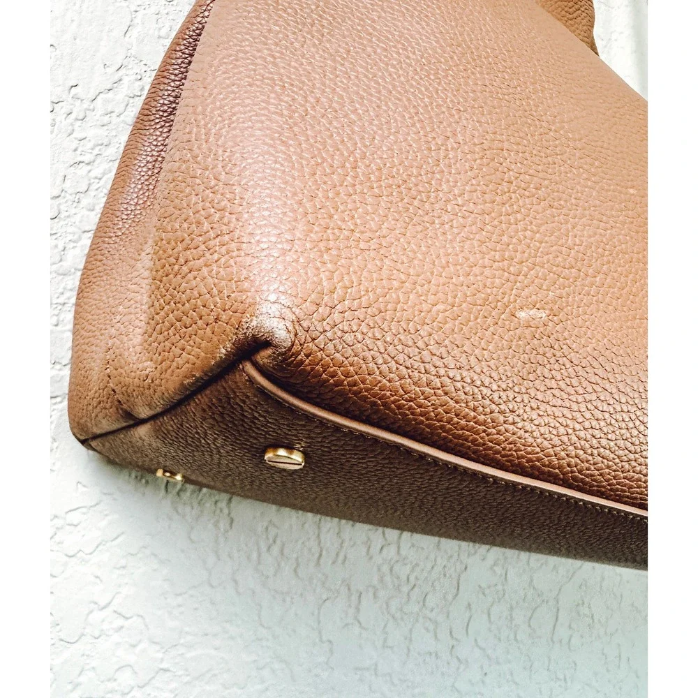 Tory Burch Amanda Large Tote Pebbled Leather Chain Shoulder Bag Camel Tan